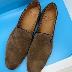 Doucal's Tan Suede Handcrafted Men's Slip-Ons Italian Leather Size 10.5